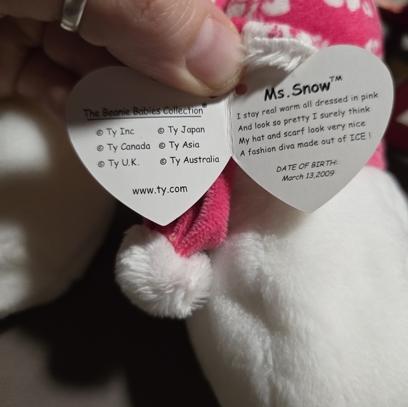 Set of 3 TY Beanie Babies christmas snowmen MS.SNOW/MR.SNOW/SNOWBALL W/TAGS - Picture 4 of 6